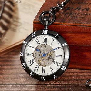 Pocket Watches Luxury Copper Silver Automatic Mechanical Pocket Clock Fob Chain Men Roman Numbers Clock High Quality Pocket es L240402