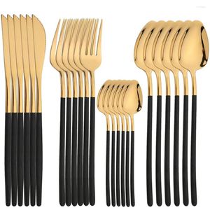 Conjuntos de utensílios de jantar 24pcs talheres 304 aço inoxidável Tabelware de tabela dourada faca garfo colher espelho talheres de cozinha talheres de cozinha talheres