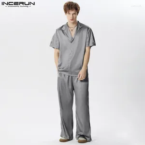 Herren-Trainingsanzüge Incerun 2024 American Style Männer setzt solide satin kurze ärmelhemden Hosen lässig Streetwear All-Match zweiteilig S-5xl