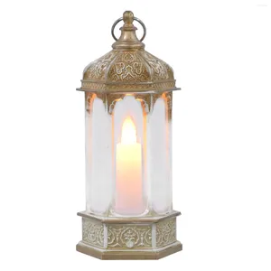 Candle Holders Lantern Plastic Night Light LED Lamp Decor Outdoor Home Moroccan Creative Column Decorative Bedside