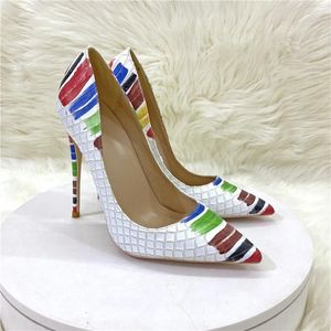 Kleiderschuhe Mode sexy bunte Schlangenleder Leder High Heel Patchwork 12 cm Slip auf Pumpen Frauen Größe 33-45