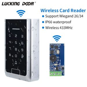 Leitores teclados RFID à prova d'água com módulo receptor sem fio Wiegand Slave Card Reader EM /M1 433MHz Bateria embutida+Doorbell