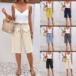 New 2024 Loose Women's Front Pocket Split Solid Color Drawstring Lace Button Casual Pants 50