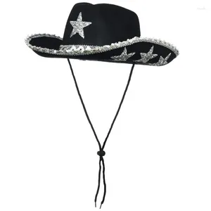Berets dorosłe kowbojowe czapki z cekinami przyciągając wzrok przyciągając gwiatę panny młodej Cowgirl Hat Model Show Pograph