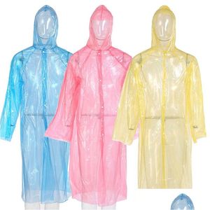 Raincoats Disposable Raincoat Adt Emergency Waterproof Hood Poncho Travel Cam Must Rain Coat Uni One-Time Rainwear Drop Delivery Home Dhjmu