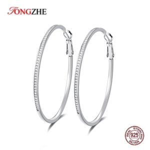 Inne Tongzhe Trendy Real Sterling Sier Hie Big Hoop Kolczyki dla kobiet żółte złote kolczyki boho biżuteria hurtowa