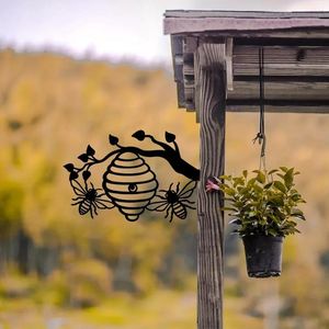 Garden Decorations HelloYoung Wrought Iron Silhouette Outdoor Stake Bee Hive On Branch For Home Decor Lawn Backyard Patio Fenced