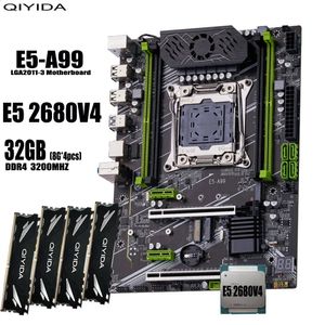 Qiyida x99 moderkort set kit xeon lga20113 e5 2680 v4 48GB32GB 3200MHz 4 kanaler ddr4 sata 30 nvme m2 atx 240326