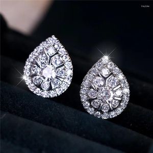 Stud Earrings Luxury Female White Stone Silver Color Zircon Wedding Jewelry For Women