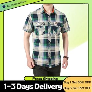 Men's Dress Shirts Short Sleeve Plaid Shirt Oversized Male Business Clothing Top Hawaiian Summer For Men Beach Social Striped