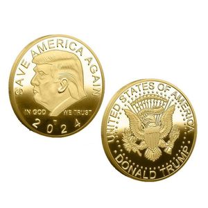 Other Arts And Crafts Trump 2024 Coin Commemorative Craft The Tour Save America Again Metal Badge Gold Sier Drop Delivery Home Garden Dhcpa