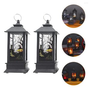 Titulares de vela 2 PCs Lâmpada de vento Halloween pendurado lustre -lustre de chama Light Ornament Plastic Festival Acessório LED LANTERNS