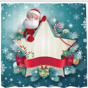 Shower Curtains Christmas Curtain Santa Star Flag Snowflake Ribbon And Candy Cane Tree Pattern With Hook Waterproof Fabric Bathroom Decor