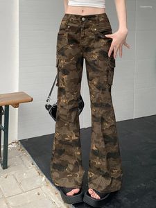 Frauen Jeans 2024 Cyber Y2K Fashion Vintage Camouflage Flare Cargo Hosen Frauen Klamotaschen Harajuku Lady Hosen Ropa Mujer