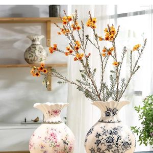 Vases Jingdezhen Ceramic Chinese Retro Blue White Porcelain Vase Household Ornaments Living Room Decoration Floral Arrangement