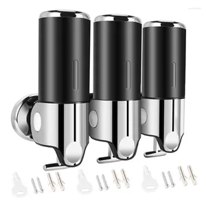 Liquid Soap Dispenser 3 Piece Push Type Hand 500Ml For Bathroom And Kitchen Shampoo Drill Free With Adhesive Black