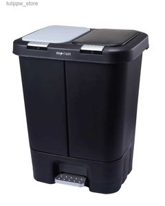 Бинки отходов двойной пластиковой мусор и корзин с медленной закрытой крышкой черная 11 галлонов кухонная банка корзина L46