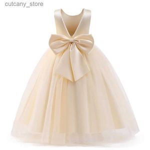 Girl's Dresses Flower Girls Party Dresses for Kids Pearls Big Bow Sevess Egant Children Wedding Princess Dress V-back Teen Evening Gowns L240402