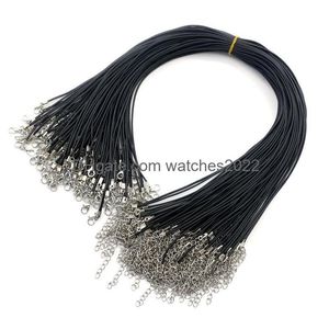 Chains Black Chain Necklaces 1.5Mm Leather Cord Wax Rope Wire For Pendant Diy Gift Jewelry Making Accessories Collars With Lobster Dro Dh6U4