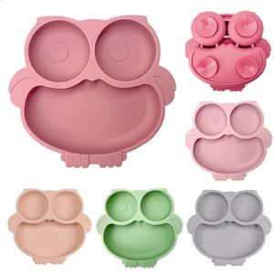 Silicone Baby Dining Plate Cute Owl Children Dishes Suction Plate for Toddlers Kid Training Feeding Sucker Bowl BPA FREE 240321