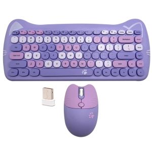 Combos 84 Keys Trådlöst tangentbord Muskombination Söt söt blandad färg USB Desktop Game Tangentboard Mouse Kit för hemmakontorets arbete