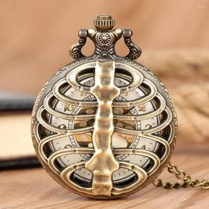 Pocket Watches Intressant ihålig fiskbenformad kvartsklocka Vintage Bronze Armband Halsband för Halloween -gåvor Män och barn