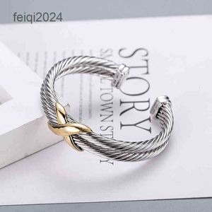 Bracelets Men Dy x Bracelet Sliver Gold Double Twisted Bracelet Bangle Jewelrys Wire Cross Women Fashion Trend Platinum Plated Color Hemp Ring Opening Jewelry 7 10MM