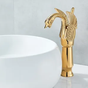 Badrumsvasker kranar vidric Swan Shape Mixer kran Tap Deck Mount One Hole Water Taps With Cold Golden Color Basin Han