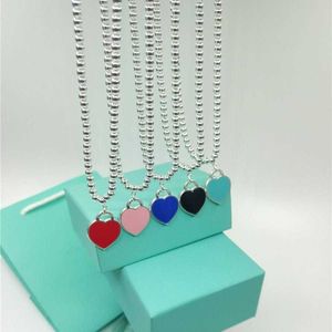 Designer Brand Tiffays s925 Silver Simple Fashion Versatile Enamel Heart Round Bead Necklace