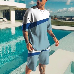 New Summer Men's Trendy Casual Beach Style Texture 3D Digital Printed T-shirt Shorts Set