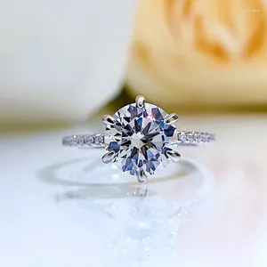 Cluster Rings 2024 S925 Silver Classic 8mm Six Claw Ring Women's High Carbon Diamond Micro Set Engagement