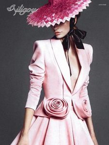 بدلات نسائية Ailigou 2024 Fashion Pink 3D Flower Flower Suit Coat
