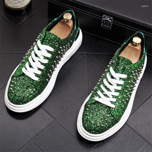 Casual Shoes Italy Men Fashion Spring Autumn Rivets Glitter Punk Style Loafers Man Round Toe Night Club Trending 98