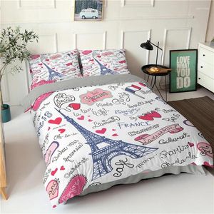 Bettwäsche -Sets 3D Duvet Cover Kissenbezug 2/3pc Paris Eiffel Tower Print Quilt Luxus Mikrofaser zwei Größe Set 220 240 cm