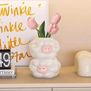 Вазы Nordic Ins Lovely Sheep Ceramic Vase Home Decore Accessories Accessories Clow