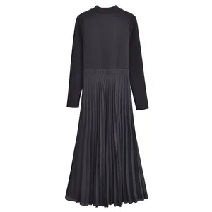 Sukienki swobodne zwięzione sukienkę Midi Party na 2024 r. Brytyjska moda minimalistyczna czarna plisowana planacja