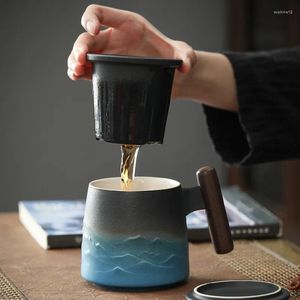 Muggar keramiska tekoppar med filter retro handgjorda mugg lyxiga stora kaffekoppar set resekontor hushållsgåvor