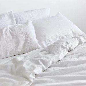 Sängkläder sätter 4st White French Linens Bet Set Pure Linen Emitted Sheet Pudow Case and Depet Cover 4 PCS BED