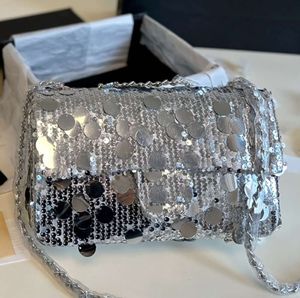 Fashion Dinner Bag Women Crossbody Designer Bag Luxury Chain Shoulder Purse Classic Flap Wallet Brand Silver Hårdvara med små paljetter