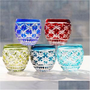 Tumblers Japanese Edo Kiriko Color Crystal S Glass Sake Cups Hand Engrave Bright Stars Small Wine Glasses Vodka Spirit Liquor Tumbler Dhmxl