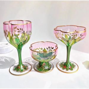 Wine Glasses Champagne Glass Austrian Vintage Style High Foot Cup Hand Drawn Ice Cream Bowl Kitchenware For Home Party Use Wedding Gifts