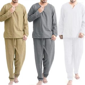 Home Clothing Men Pajamas V Neck Cotton Blend Male Summer Thin Modal Homewear Long Pants Ice Silk Sense Of Sleepwear For Sleeping