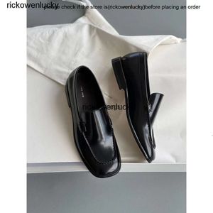 the row shoes The * Row genuine leather square toe small leather shoes loafers British style versatile flat bottomed one foot single shoe for women high quality