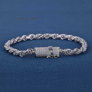 Factory Custom S925 Sterling Silver med D VVS Moissanite Lock Rope Chain Necklace Armband