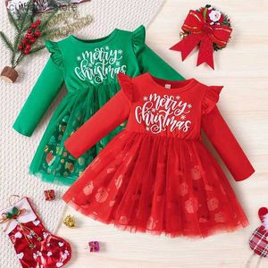 Flickans klänningar Baby Christmas Clothes for Girls Santa Claus Halloween Costume 2023 Ny Long Seve God Christmas Princess Party Dress L240402