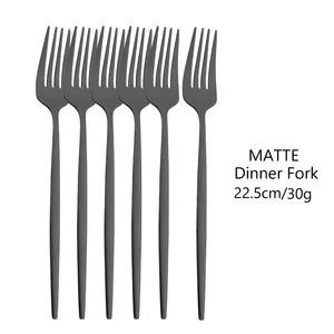 Dinnerware Sets 6Pcs Matte Dinner Forks Cutlery Black Stainless Steel Fork Flatware Kitchen Silverware Western Restaurant Set