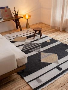 Carpets Vintage Turkey Cotton Living Room Carpet Simple Geometric Bedroom Floor Mat Bedside Area Rugs American Morocco