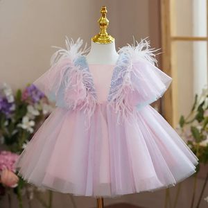 Ruffles festklänningar för baby flickor paljett blomma bröllop småbarn barn födelsedag prinsessa klänning sommarkläder 240322