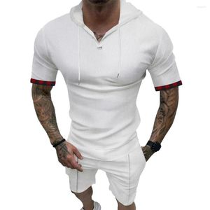 Herrspårar Men Tracksuit Kit Hooded Polyester Short Sleeve Shorts T -shirt för hög kvalitet