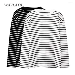 Magliette da donna Wavlatii Donne in cotone a strisce lunghe a strisce femminile bianche magliette in stile coreano bianco per primavera autunno WLT2399